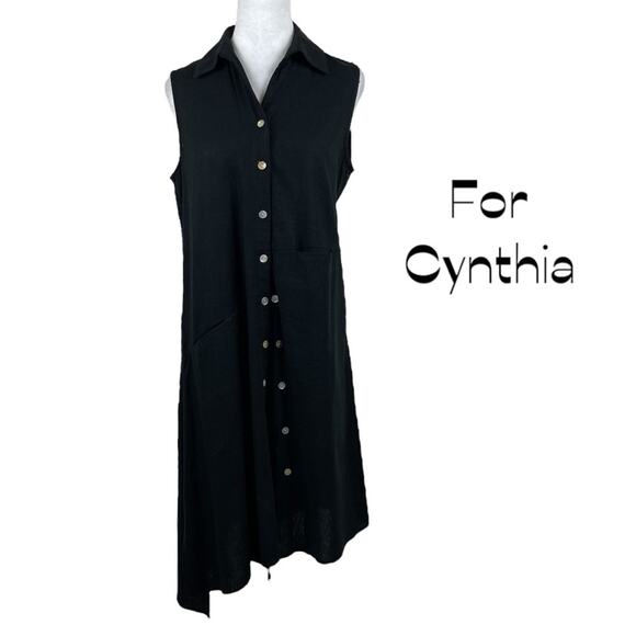 For Cynthia Black Linen Blend Asymmetrical Artsy Boho Midi Dress NWT Size S - Picture 2 of 12